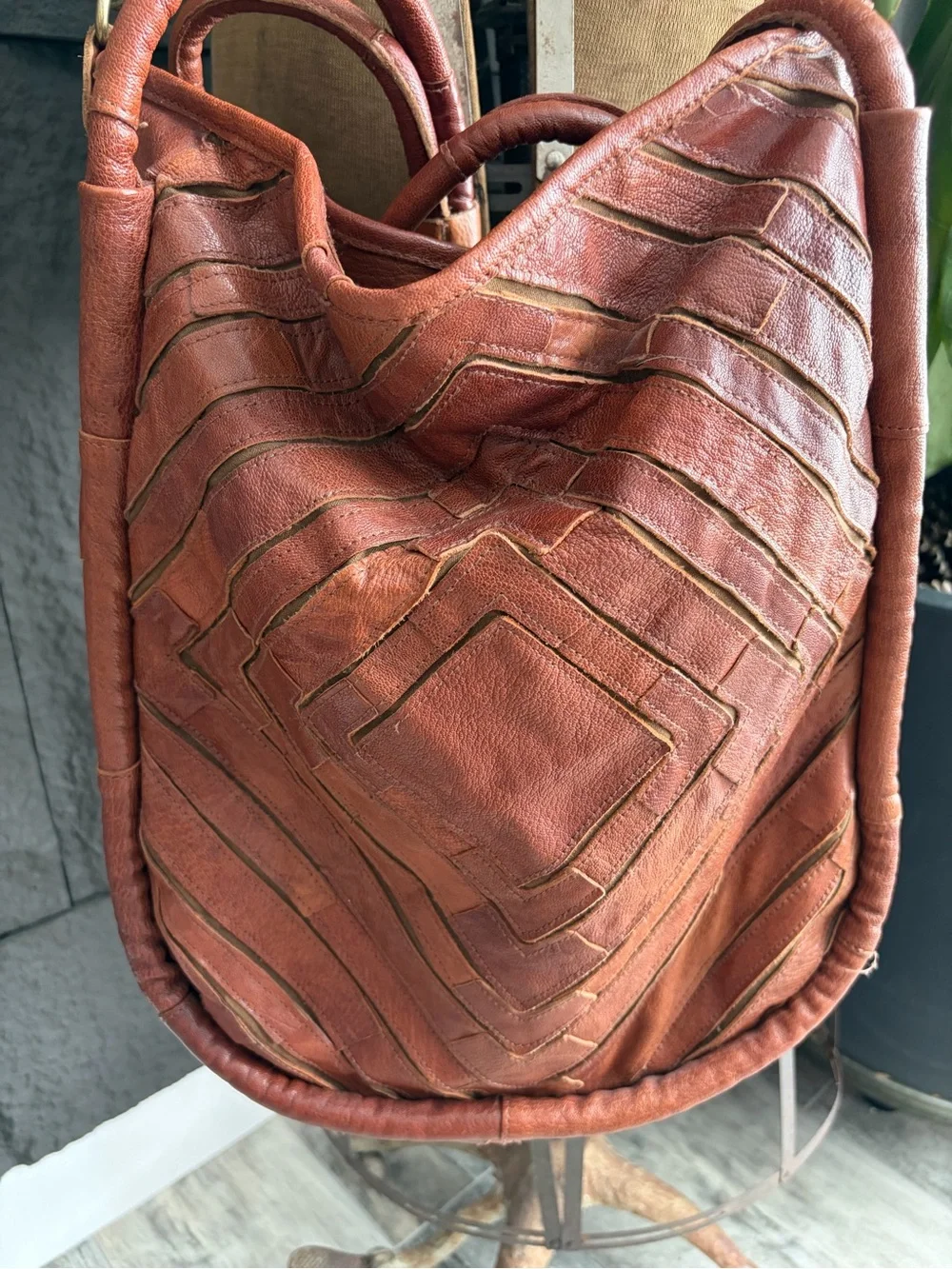 Leather Hobo Shoulder Bag in Burnt Orange